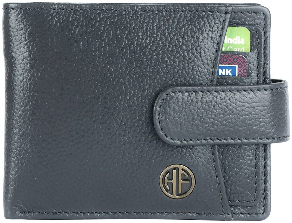 Мужское портмоне из фактурной кожи на кнопке со съемным блоком для карт Hammonds Flycatcher HF502 серого цвета 107945 modnotak фото №1