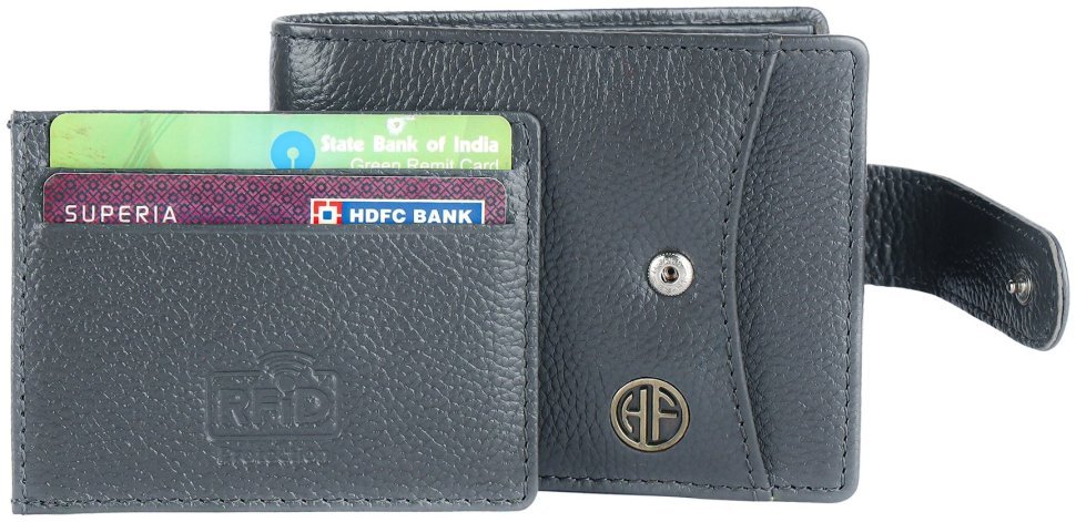 Мужское портмоне из фактурной кожи на кнопке со съемным блоком для карт Hammonds Flycatcher HF502 серого цвета 107945 modnotak фото №4