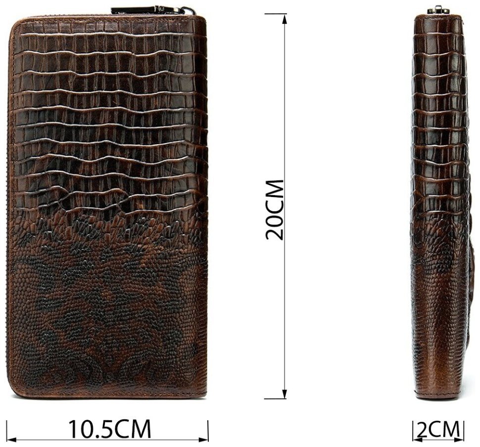 Мужской коричневый клатч с тиснением под кожу каймана Vintage (20235)