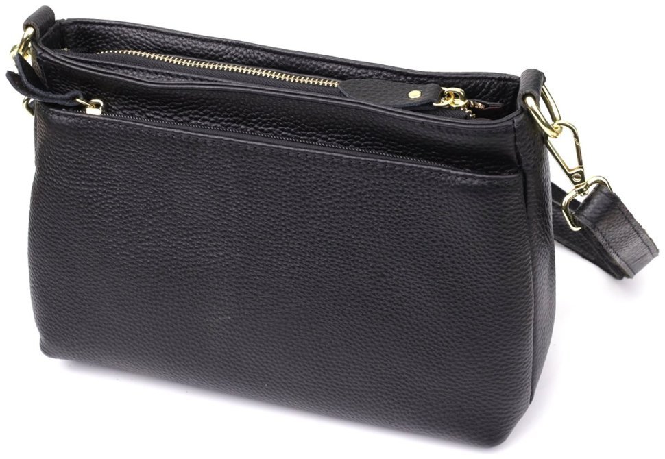 Женская сумка из натуральной фактурной кожи через плечо на каждый день Vintage 98145 черного цвета modnotak фото №2