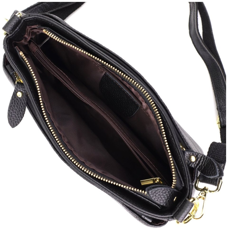 Женская сумка из натуральной фактурной кожи через плечо на каждый день Vintage 98145 черного цвета modnotak фото №7