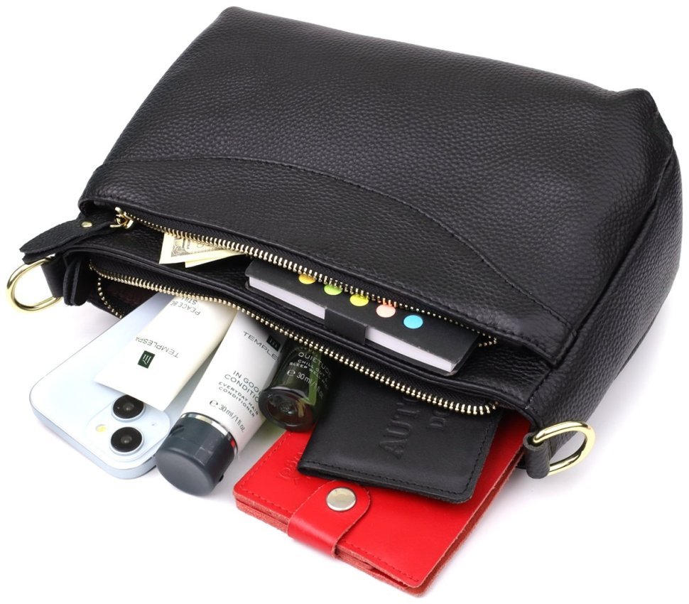 Женская сумка из натуральной фактурной кожи через плечо на каждый день Vintage 98145 черного цвета modnotak фото №8