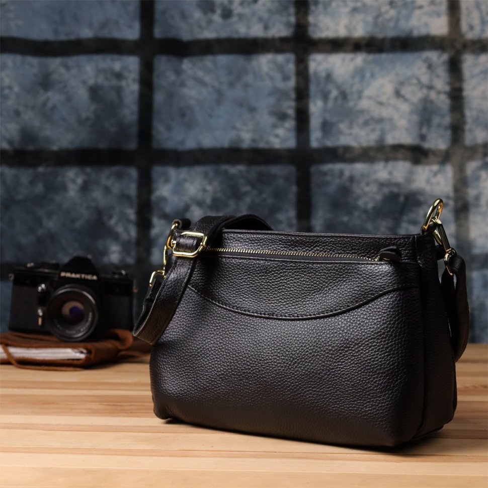 Женская сумка из натуральной фактурной кожи через плечо на каждый день Vintage 98145 черного цвета modnotak фото №9