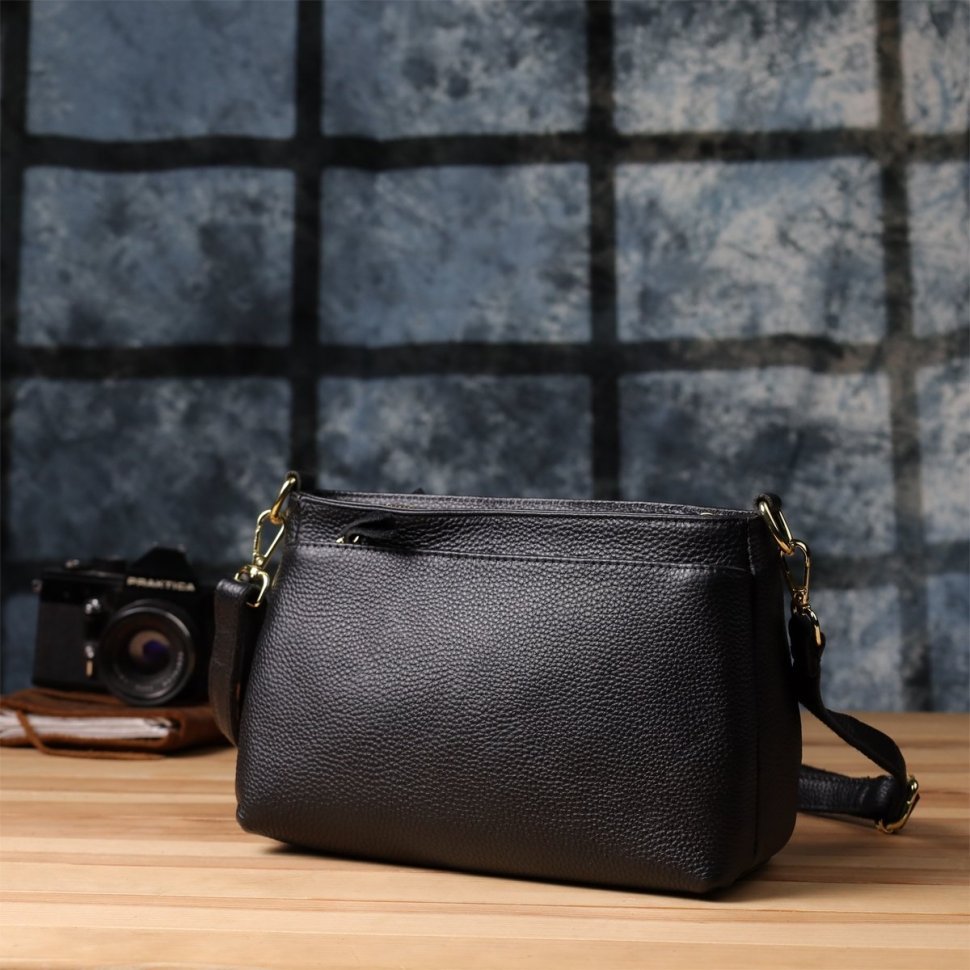 Женская сумка из натуральной фактурной кожи через плечо на каждый день Vintage 98145 черного цвета modnotak фото №10