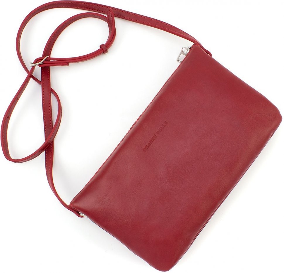 Женский кожаный клатч красного цвета с плечевым ремешком Grande Pelle (13000)