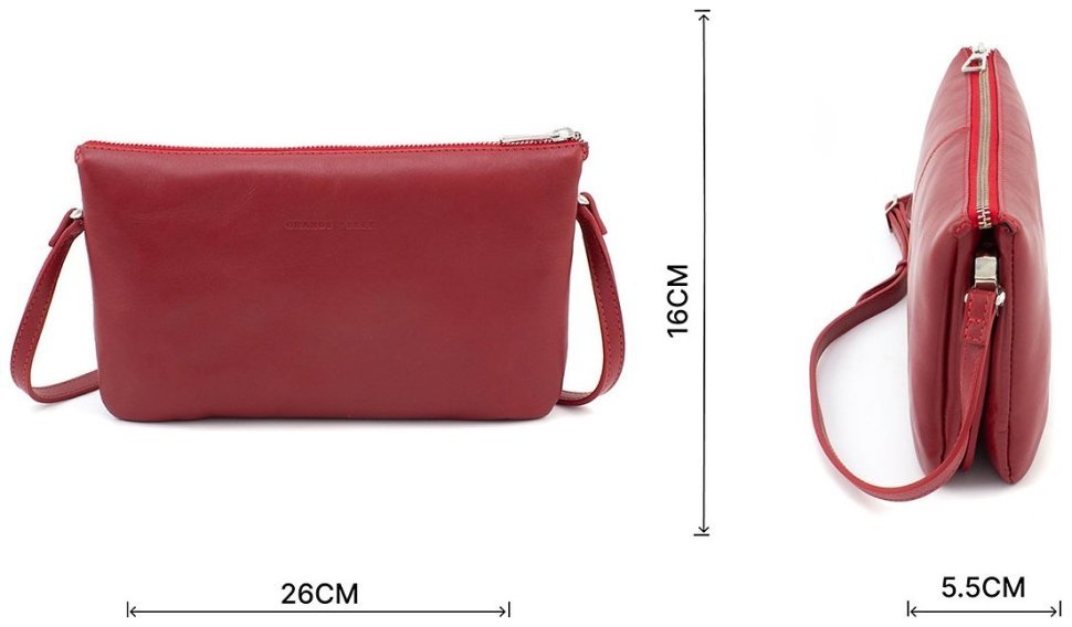 Женский кожаный клатч красного цвета с плечевым ремешком Grande Pelle (13000) modnotak фото №3