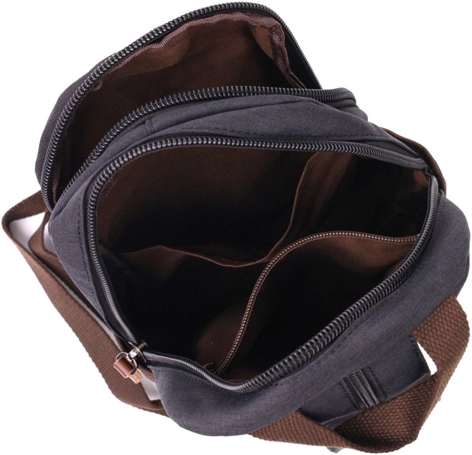 Средний мужской рюкзак-слинг из черного текстиля Vintage 2422148