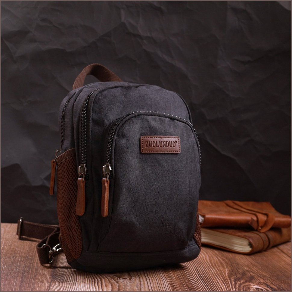 Середній чоловічий рюкзак-слінг із чорного текстилю Vintage 2422148