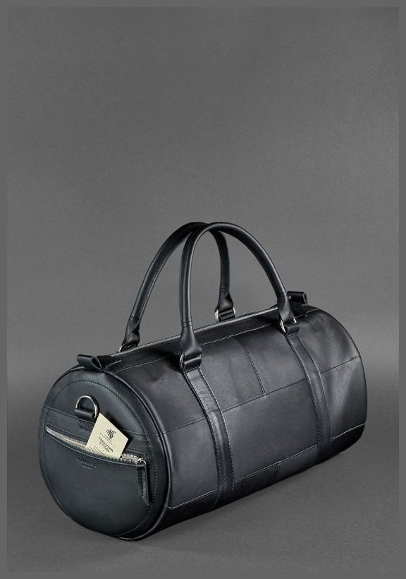 Шкіряна дорожня сумка-барильце чорного кольору Harper Krast 78545