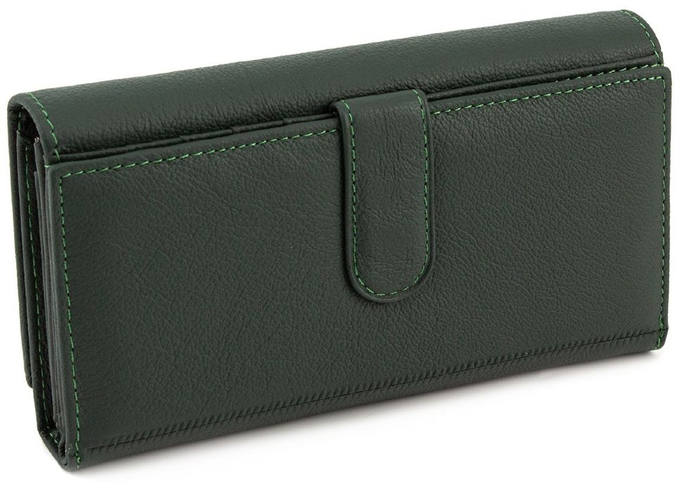 Шкіряний гаманець зеленого кольору на кнопці ST Leather (16667)