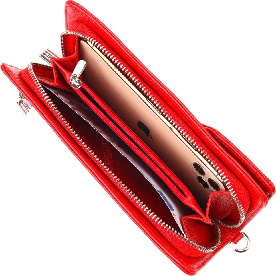 Женский кошелек красного цвета из натуральной кожи с ремешком на запястье CANPELLINI (2421535)