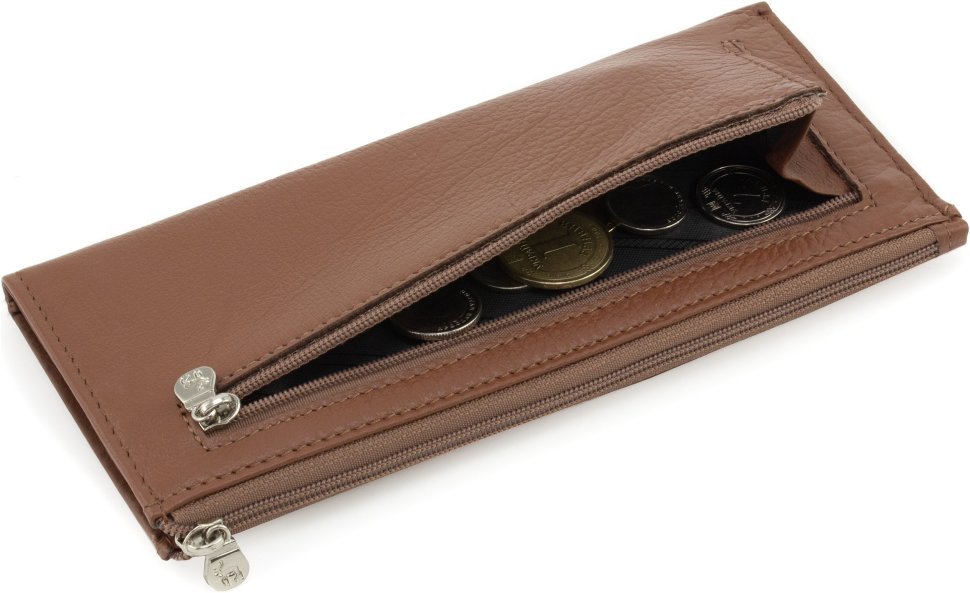 Тонкий коричневий жіночий гаманець з натуральної шкіри на блискавці Marco Coverna 68645