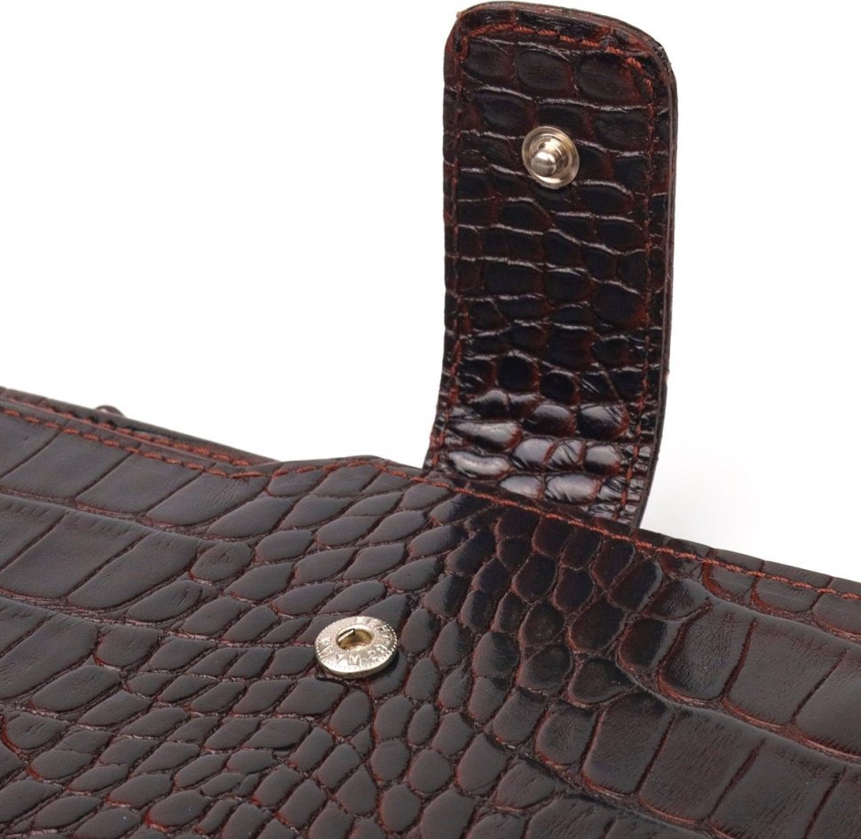Вместительный коричневый кошелек из натуральной кожи с тиснением под крокодила CANPELLINI (2421637)