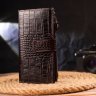 Місткий коричневий гаманець з натуральної шкіри з тисненням під крокодила CANPELLINI (2421637) - 7