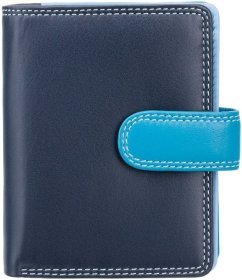 Маленький синій жіночий гаманець із високоякісної шкіри з хлястиком на кнопці Visconti Bali 68845