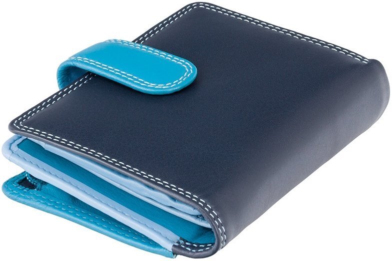 Маленький синій жіночий гаманець із високоякісної шкіри з хлястиком на кнопці Visconti Bali 68845