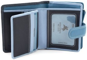 Маленький синий женский кошелек из высококачественной кожи с хлястиком на кнопке Visconti Bali 68845