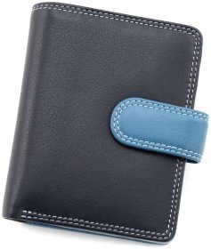 Маленький синий женский кошелек из высококачественной кожи с хлястиком на кнопке Visconti Bali 68845