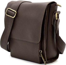 Чоловіча сумка через плече із натуральної шкіри коричневого кольору TARWA (21700)