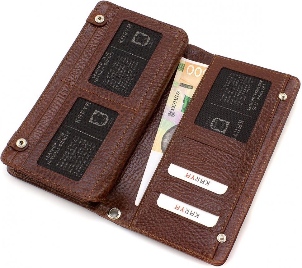 Коричневий великий гаманець із натуральної шкіри на два відділи KARYA (19535)