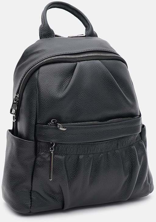 Шкіряний жіночий рюкзак середнього розміру в універсальному чорному кольорі Ricco Grande (59145)