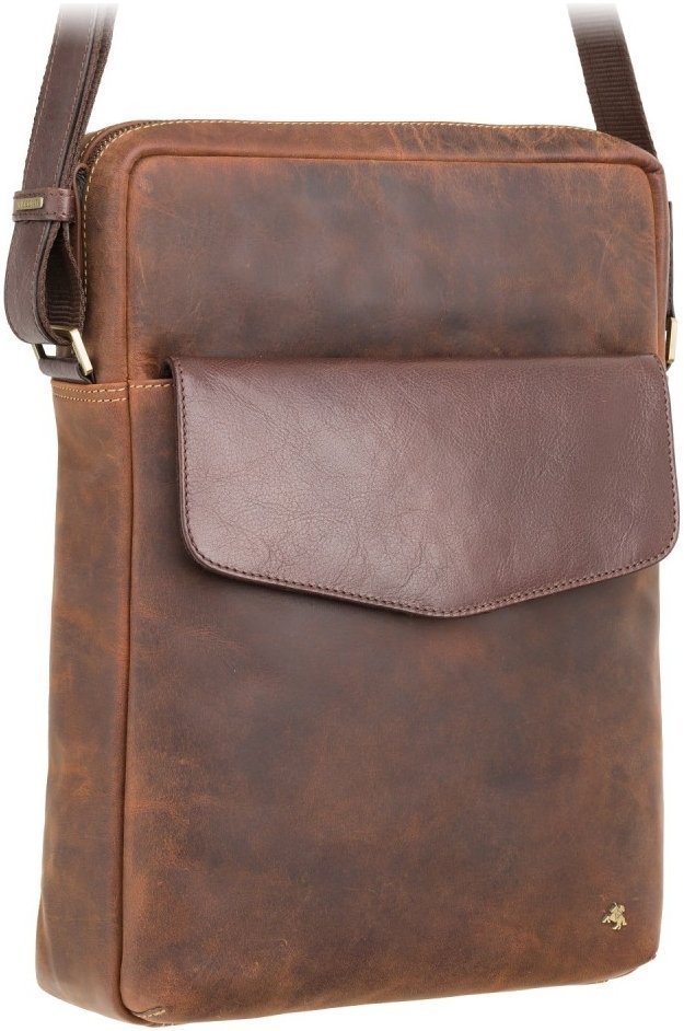 Вертикальна чоловіча сумка для ноутбука із вінтажної шкіри світло-коричневого кольору Visconti Vesper 69145