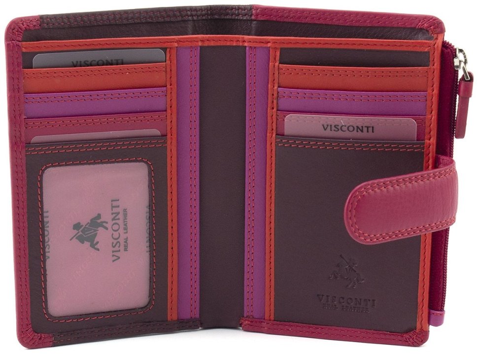 Середній жіночий гаманець із натуральної шкіри фіолетового-рожевого кольору з монетницею Visconti 69245