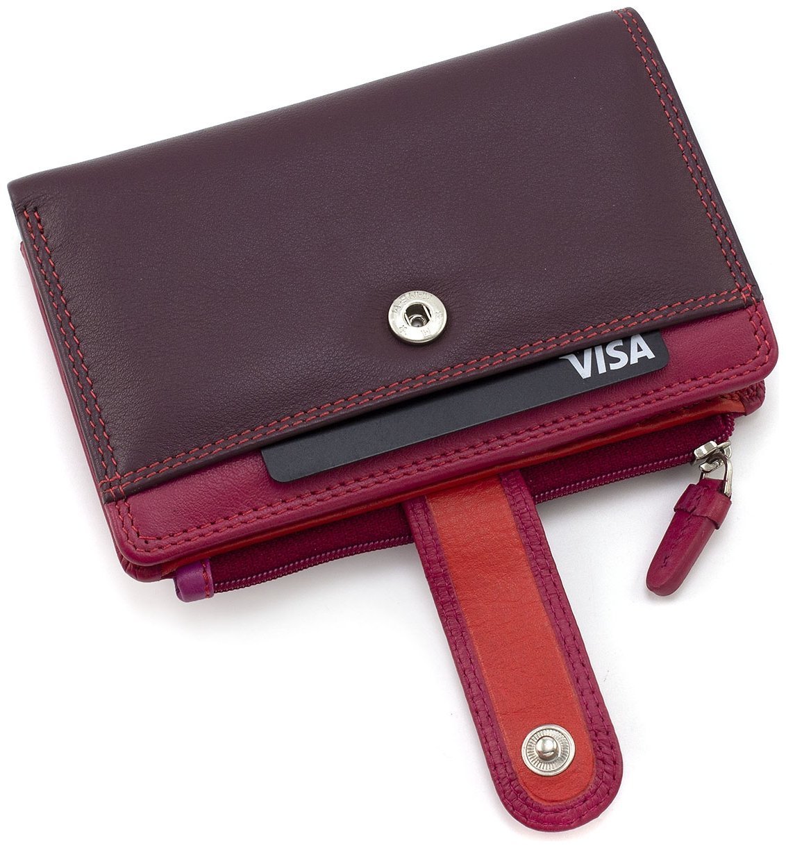 Средний женский кошелек из натуральной кожи фиолетового-розового цвета с монетницей Visconti 69245
