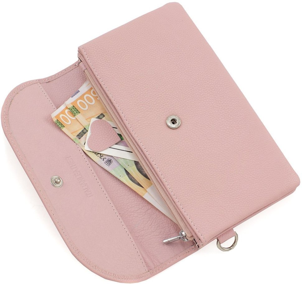 Жіночий шкіряний гаманець-клатч великого розміру в світло-рожевому кольорі ST Leather (14033)