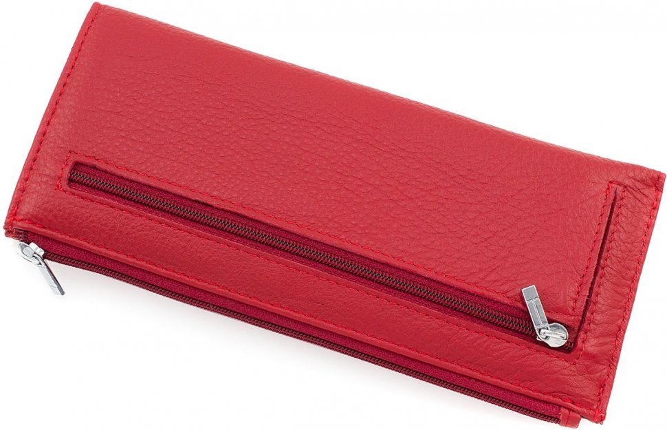 Червоний жіночий тонкий гаманець з натуральної шкіри на блискавці ST Leather (15375)