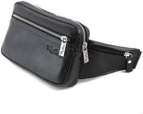 Чорна чоловіча сумка-бананка з фактурної шкіри Tom Stone (10925)