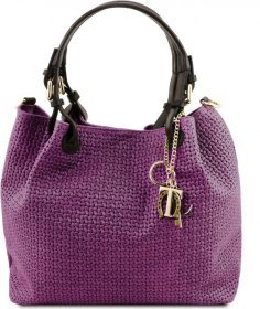 Фиолетовая женская сумка из натуральной кожи с плетением Tuscany (21799)