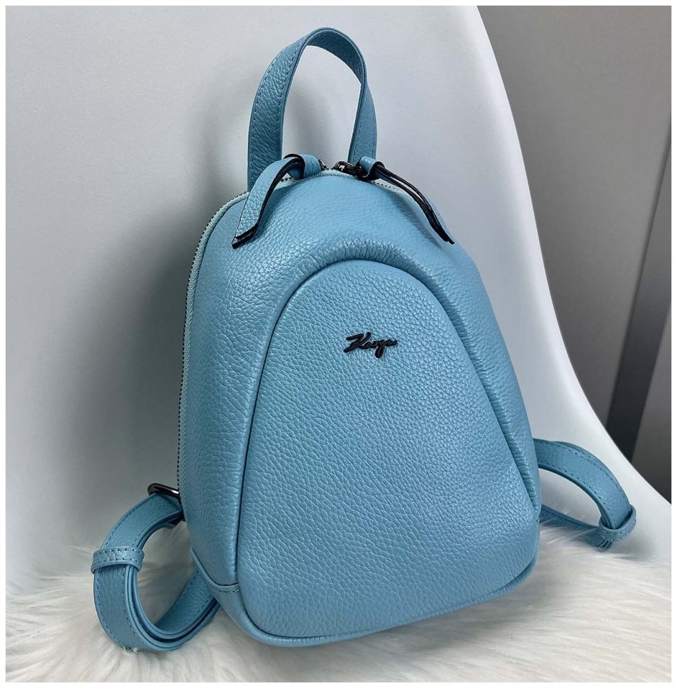 Жіночий блакитний рюкзак невеликого розміру з натуральної шкіри KARYA 69745