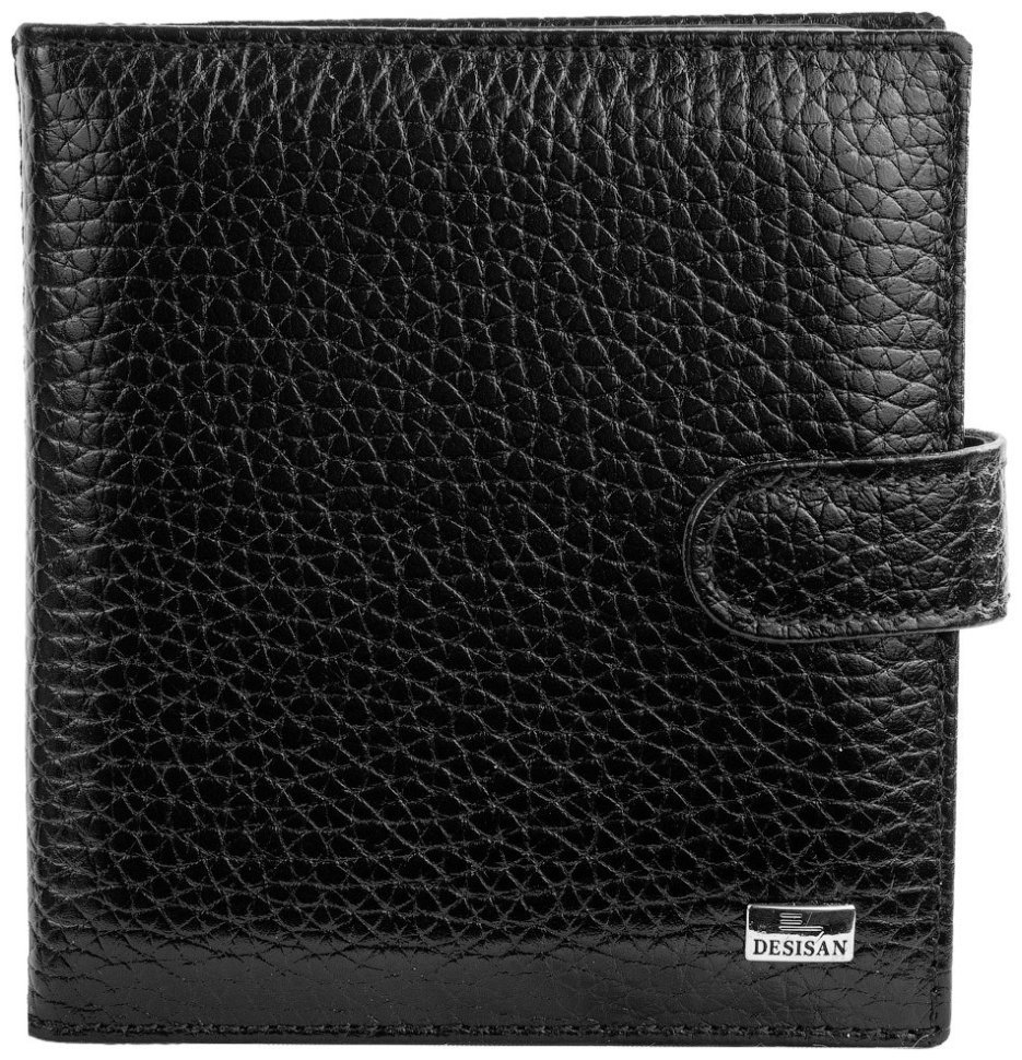 Черная визитница среднего размера из зернистой кожи с хлястиком на кнопке Desisan 80046 modnotak фото №1