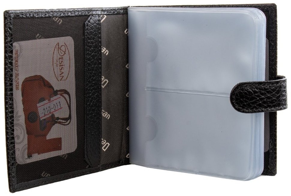 Черная визитница среднего размера из зернистой кожи с хлястиком на кнопке Desisan 80046 modnotak фото №3