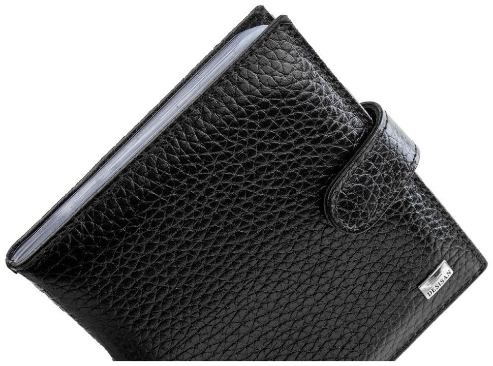 Черная визитница среднего размера из зернистой кожи с хлястиком на кнопке Desisan 80046 modnotak фото №4