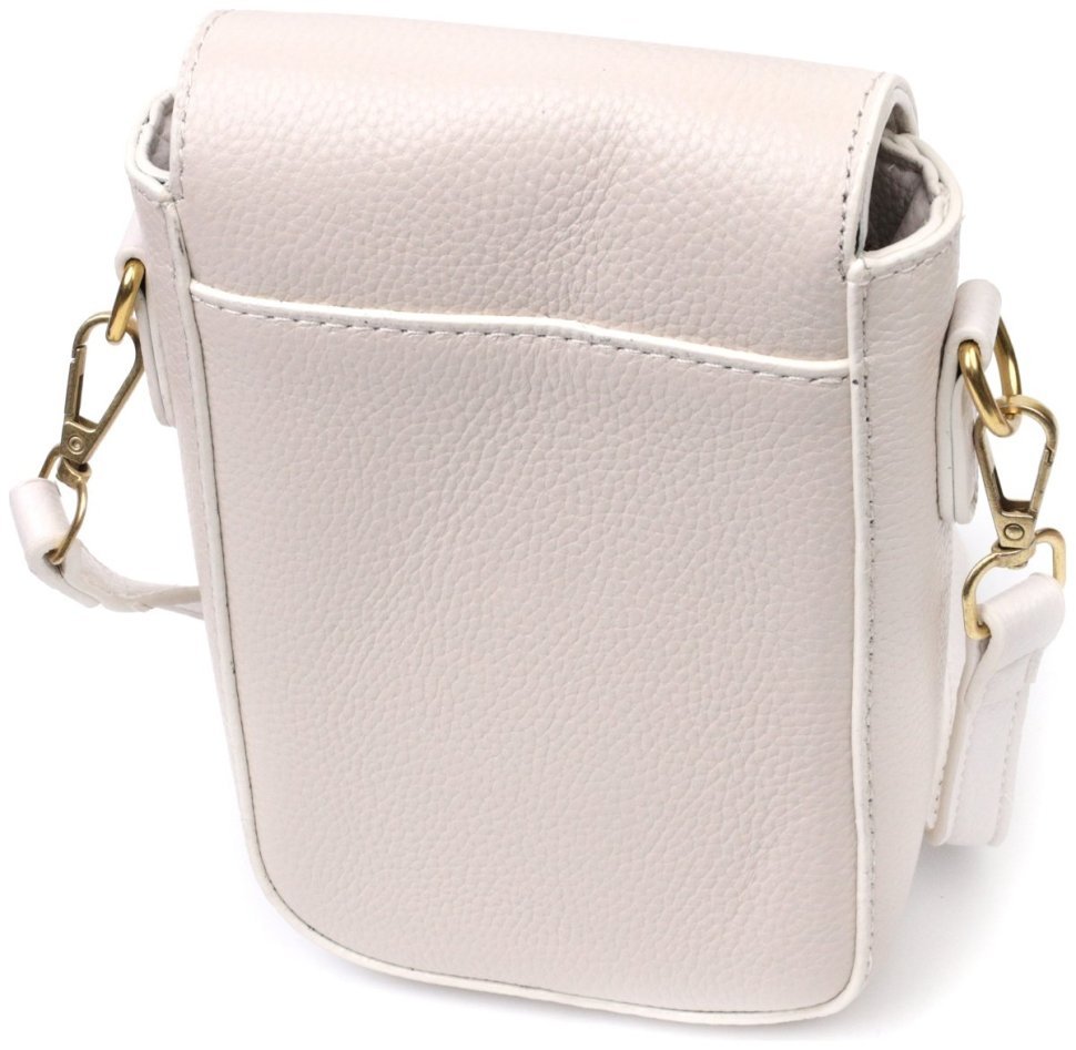 Біла шкіряна жіноча сумка вертикального формату на плече Vintage 2422309