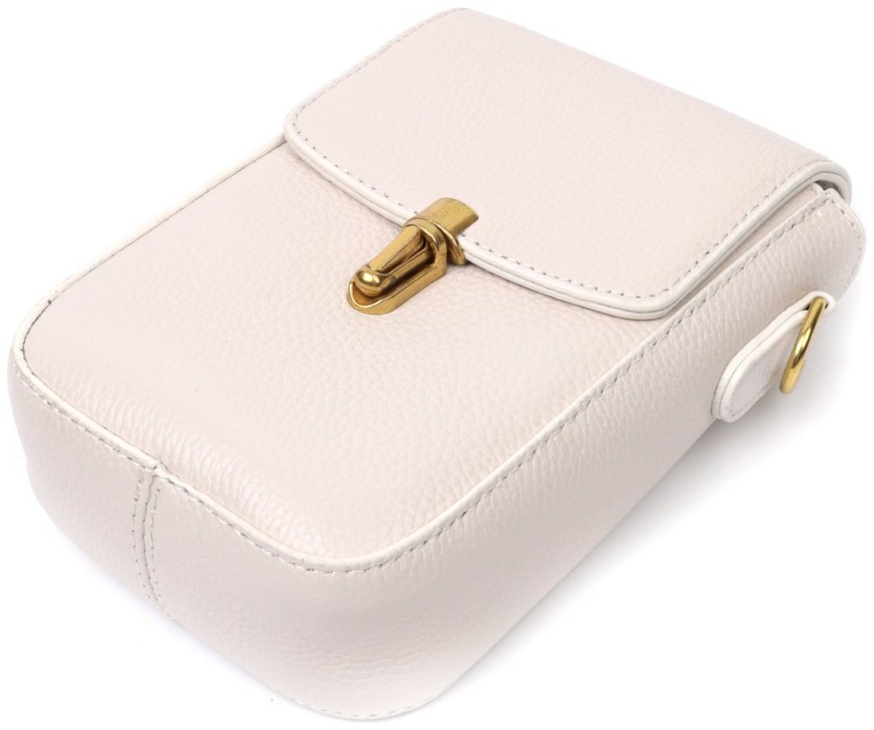 Біла шкіряна жіноча сумка вертикального формату на плече Vintage 2422309