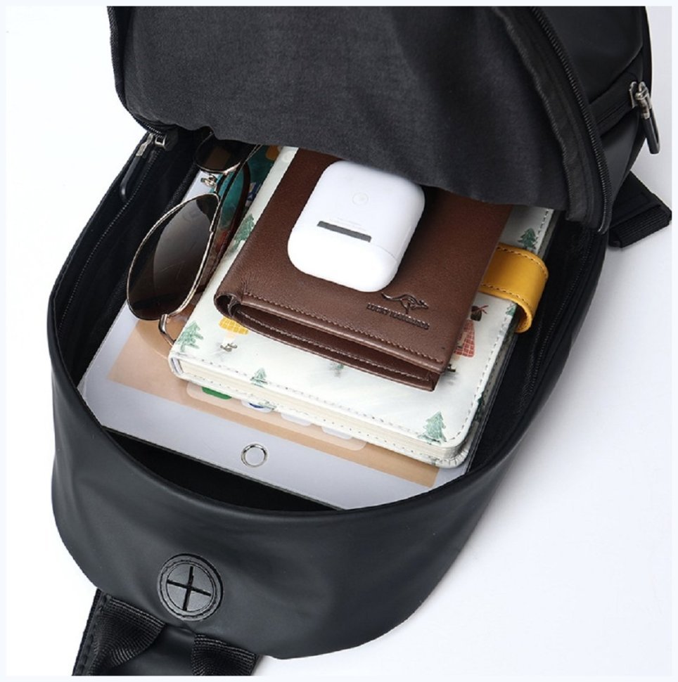 Текстильна чоловіча сумка рюкзак через плече Confident 90746 Чорна modnotak фото №3