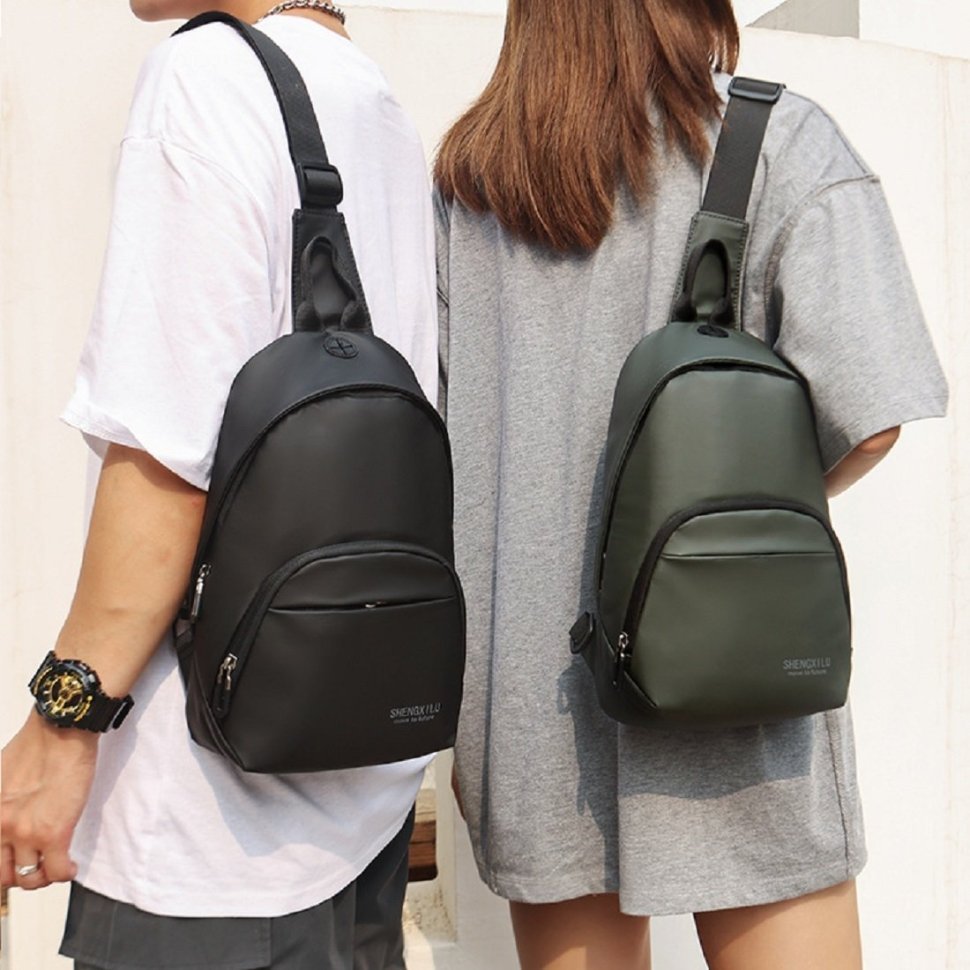 Текстильна чоловіча сумка рюкзак через плече Confident 90746 Чорна modnotak фото №9