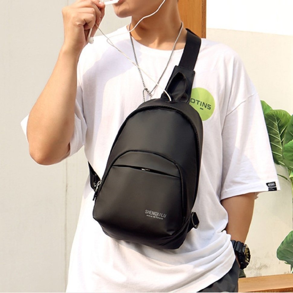 Текстильна чоловіча сумка рюкзак через плече Confident 90746 Чорна modnotak фото №14