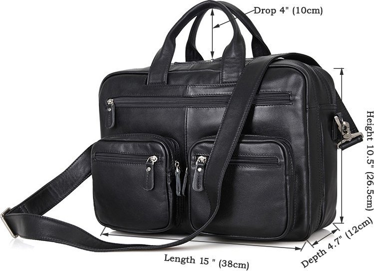 Вместительная деловая кожаная сумка черного цвета VINTAGE STYLE (14419)