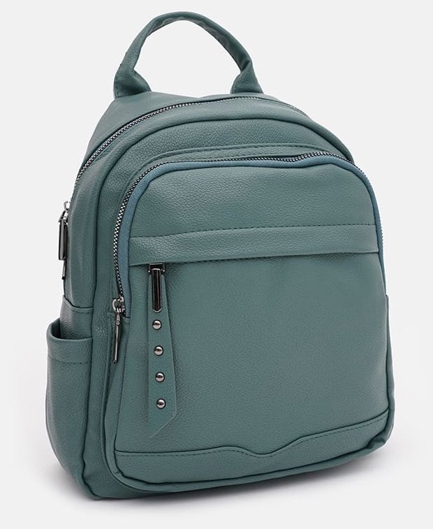Жіночий рюкзак з екошкіри зеленого кольору на блискавці Monsen 71846