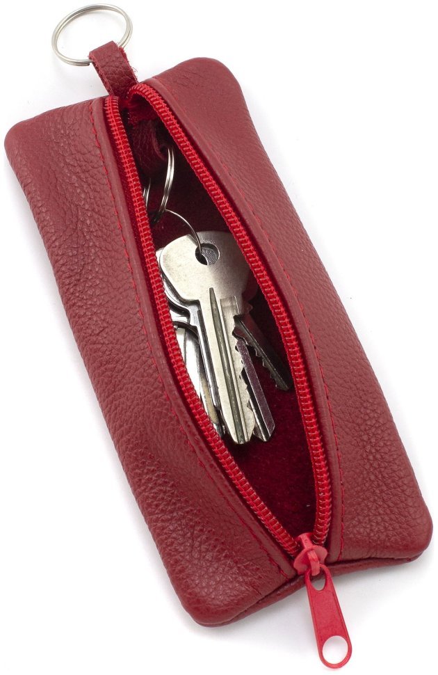 Женская ключница из фактурной натуральной кожи красного цвета на молнии ST Leather 81946 modnotak фото №5