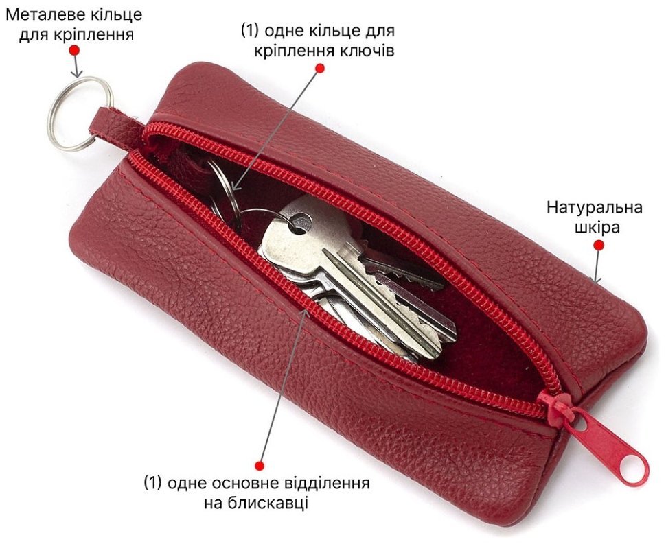 Женская ключница из фактурной натуральной кожи красного цвета на молнии ST Leather 81946 modnotak фото №4