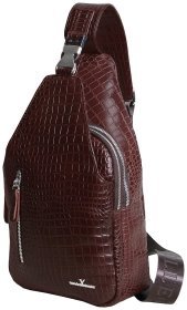 Мужская сумка-слинг из натуральной кожи с фактурой кроко Vip Collection 102346 коричневого цвета