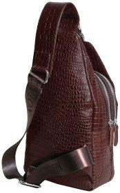 Мужская сумка-слинг из натуральной кожи с фактурой кроко Vip Collection 102346 коричневого цвета