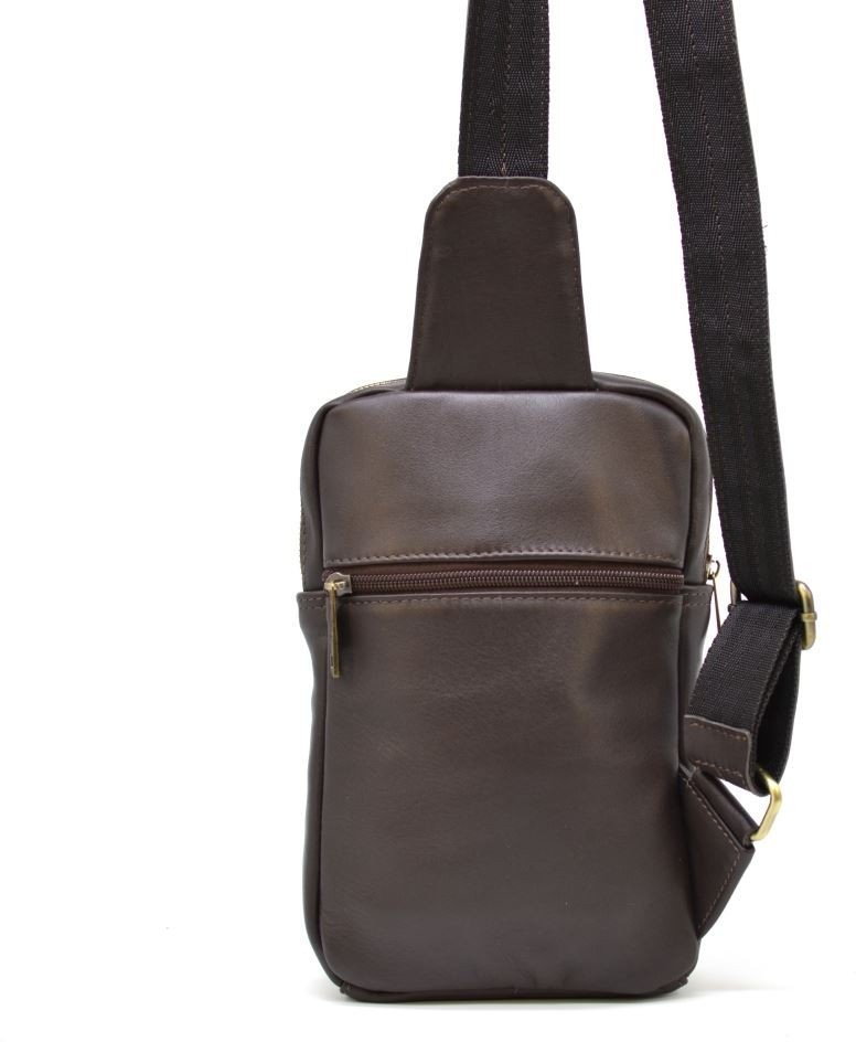 Середня коричнева чоловіча сумка-рюкзак із натуральної шкіри на одне плече TARWA (19805)