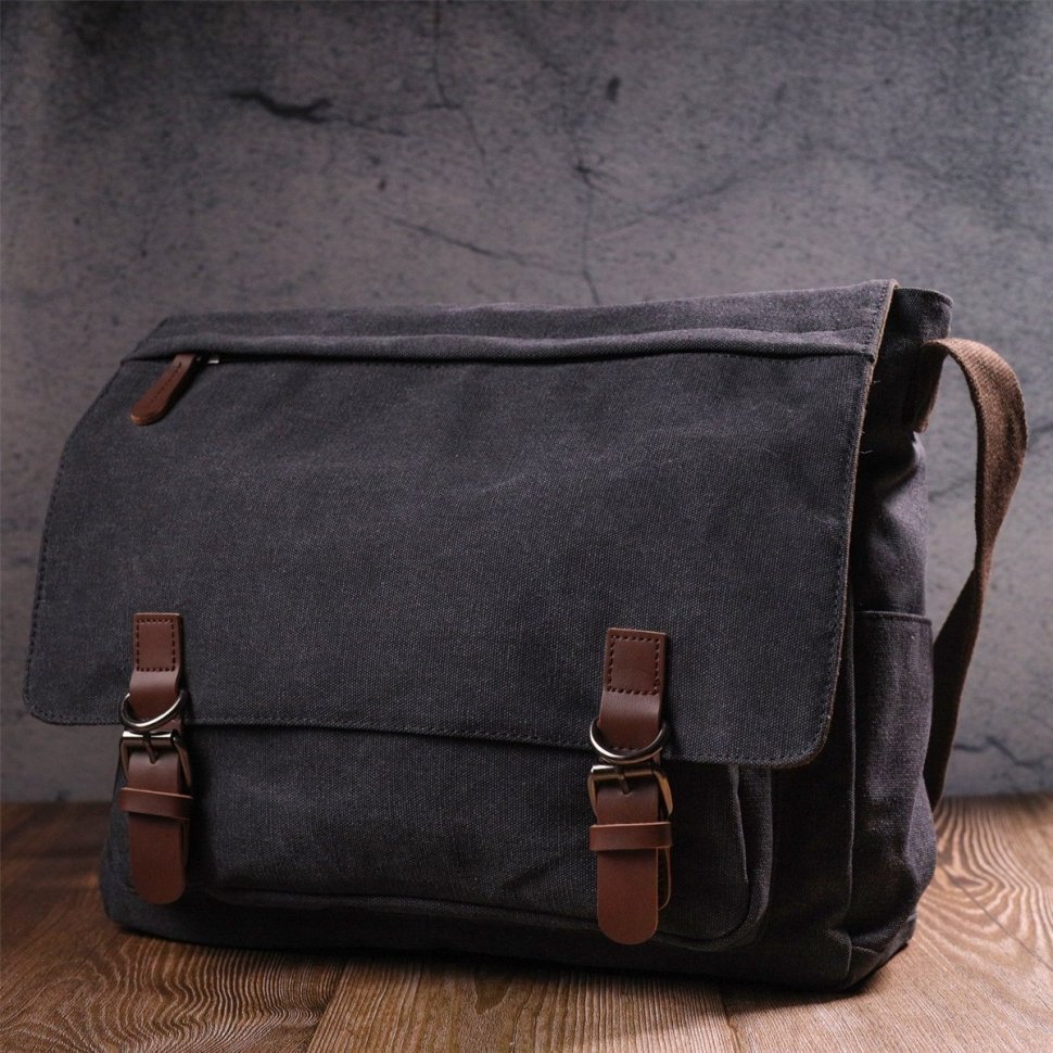 Мужская черная текстильная сумка-мессенджер Vintage (2421240)