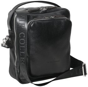 Мужская сумка барсетка из натуральной фактурной кожи с ручкой для носки Vip Collection 102646 черного цвета